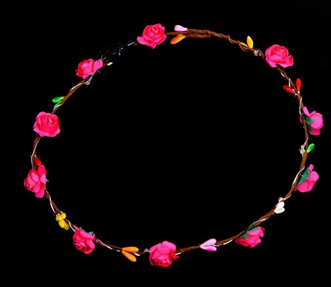 LED Flower Wreath Headband Crown Festival Floral Garland Böhmen för Park Bröllop Huvudbonad Glow Hair Band Hen Party Favor Decor