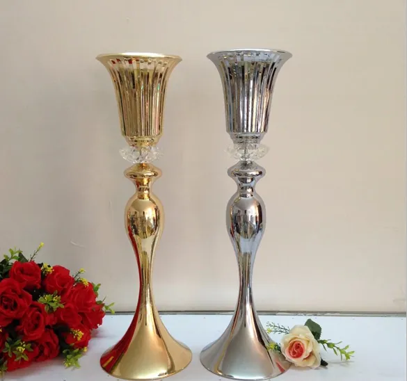 10 adet / grup şerit veya altın düğün masa centerpiece 55 cm tall düğün parti yol kurşun masa çiçek vazo düğün dekorasyon