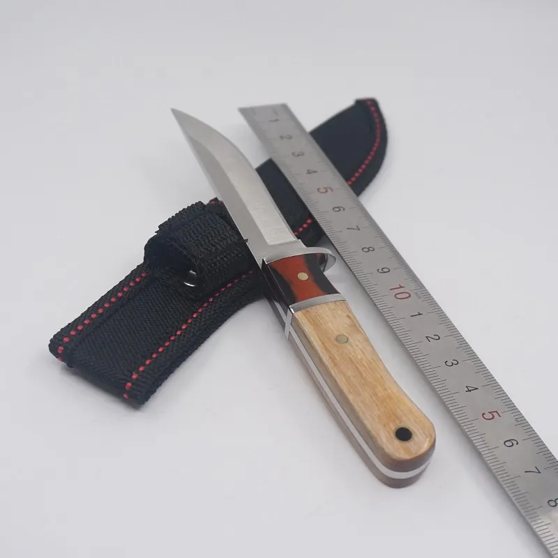 Fast Bladjakt Knivdesigner Trähandtag Camping Kniv 5CR13mov Blade Survival EDC Verktyg Små Straight Knives Fickknivar Made Kina