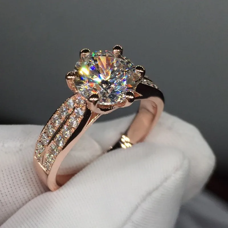 Vecalon Fashion Ювелирные Изделия Женщины Кольцо Розовое Золото Цвет 3CT Diamond CZ 925 Серебряное Обручальное кольцо для женщин