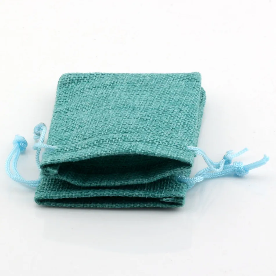 Linen Fabric Drawstring bags Candy Jewelry Gift Pouches Burlap Gift Jute bags 7x9cm / 10x14cm /13x18cm  Turquoise color 