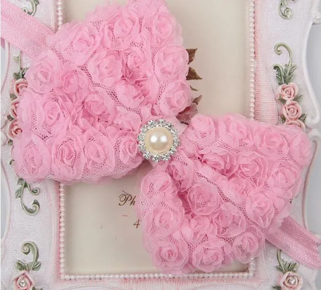 Meninas do bebê Macio Chiffon Rose Flor Big Bow Strass Headband atacado YH413