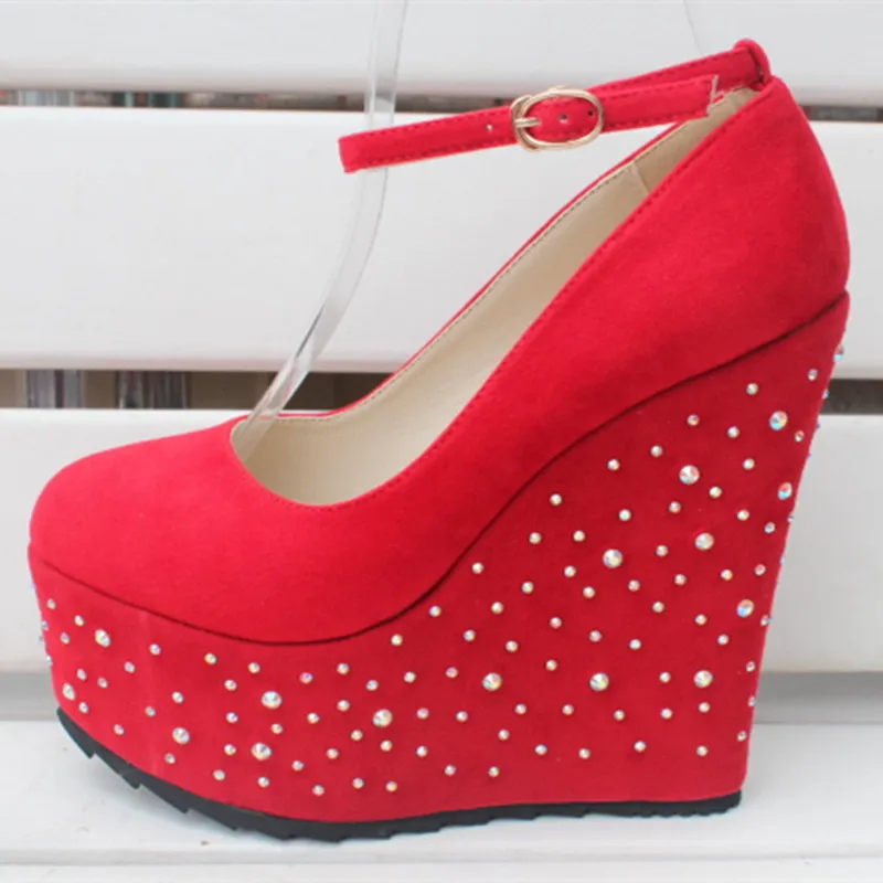 15cm Heel Höjd Sexig Rund Toe Wedges Heel Pumps Platform Party Shoes Heels US Size 3-10.5 No.1268-19