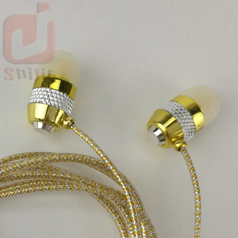 Factory Deal Scintillating Universal Golden Sliver Rosa In-Ear Earphones Earcup Headset Crystal Line 3 Färg med MIC 500ps / 