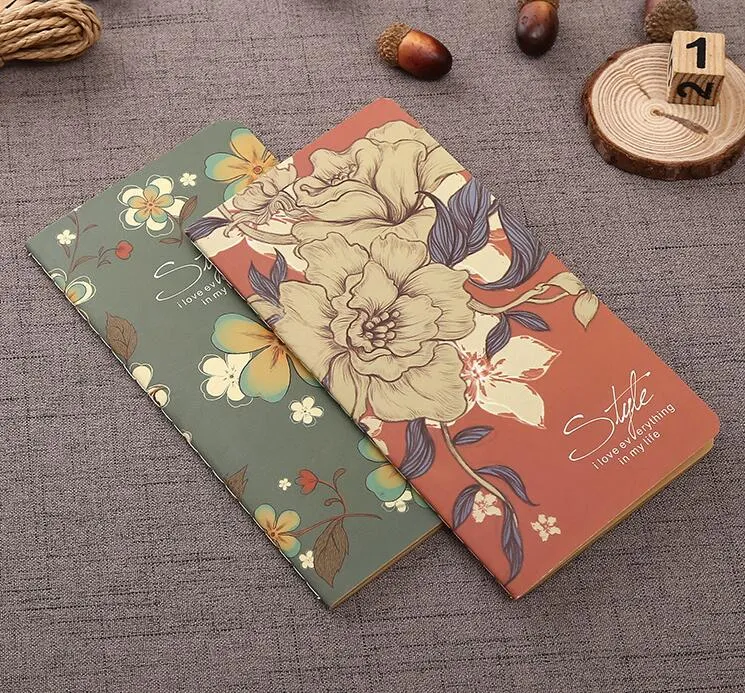 Vintage europeo cuaderno de papel kraft cartón impreso diseño de flores notas almohadillas niños estudiantes escuela dibujo en blanco boceto cuadernos libro