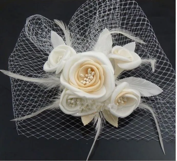 Veli da sposa Champagne Fiori di seta avorio Piuma Gabbia per uccelli Velo da sposa Pezzi per capelli da sposa buona quanlity Accessori da sposa