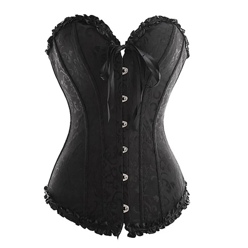 Corsetto di broccato jacquard con volant all'ingrosso Plus size Lace up Women Ribbon Ricamo floreale Overbust Sexy Dance Corse da sposa Bustier Migliore qualità