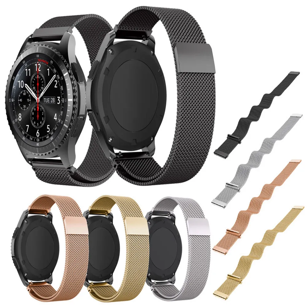 Lançamento 22 milímetros Milanese loop Watch Band + Rápida Pins para Samsung Gear S3 Clássico / Frontier Pulseira de pulso magnético da bracelete