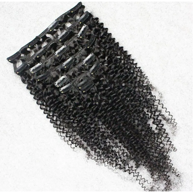 Kıvırcık saç uzatma Brezilyalı bakire saç tokası Nautral Renk Klip-Tam kafa 100g 7 adet kıvırcık saç uzantıları kinky kıvırcık klip