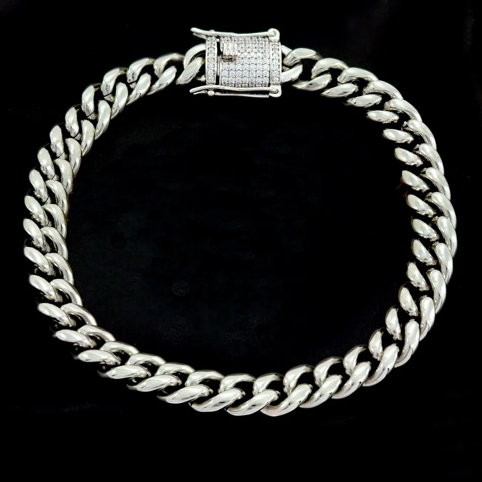 14mm Mens Cuban Miami Link Pulsera cz Broche Iced Out Oro Plata Pulsera de cadena de acero inoxidable 22 CM