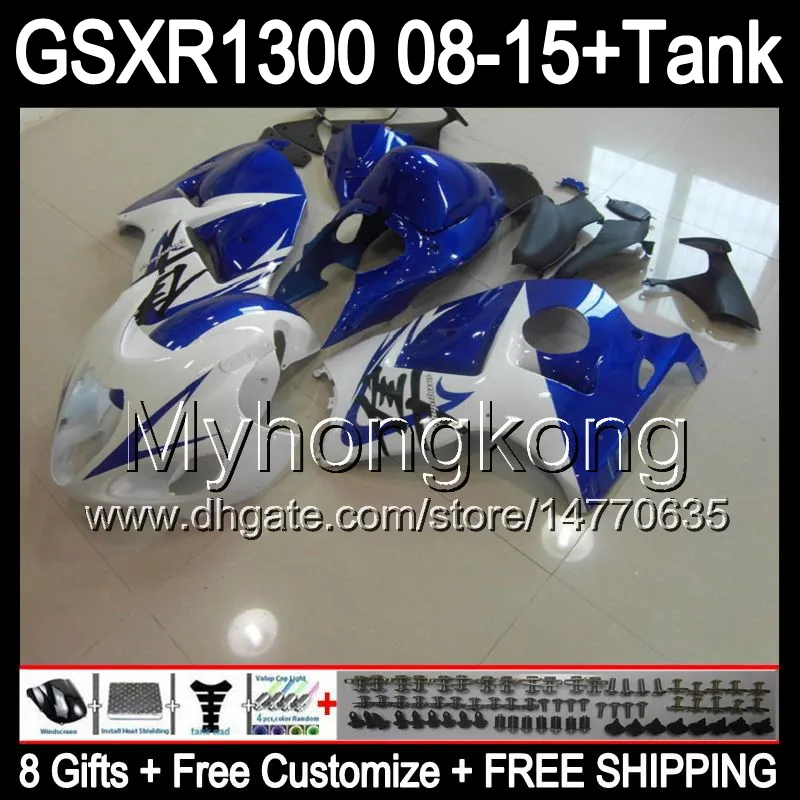 блеск синий 8gifts для Suzuki Хаябуса GSXR1300 08 15 GSXR-1300 14MY161 1300 GSXR системы GSX Р1300 08 09 10 11 12 13 14 15 обтекатель синий белый комплект