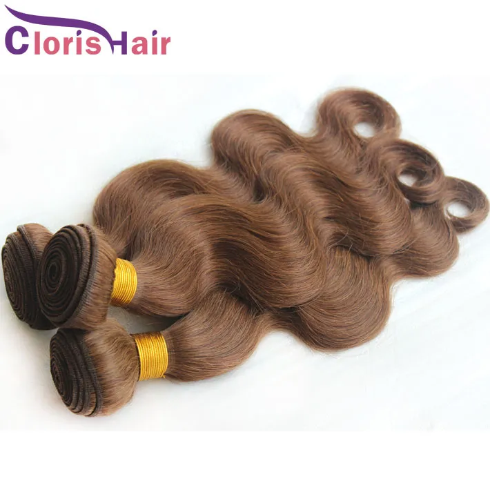 Vente de dédouanement mixte 3 pièces vague de corps malaisien vierge humain coiffure bundles # 4 brun foncé wavy wavy trétère naturel wave fullwave coudre en extensions