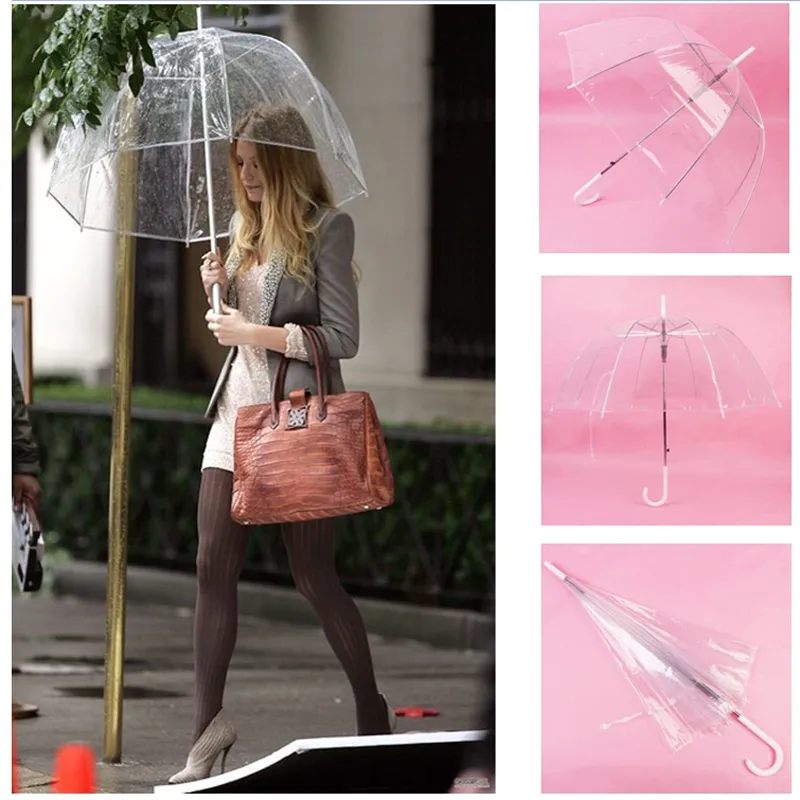 34 "grand clair mignon bulle profonde dôme parapluie commérages fille résistance au vent PVC Transparent longue poignée parapluies en gros