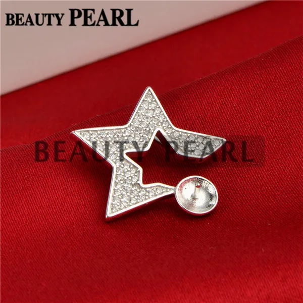 Base de pingente de estrela de prata esterlina 925 pave studded zircon jóias diy pérola semi mount 5 peças