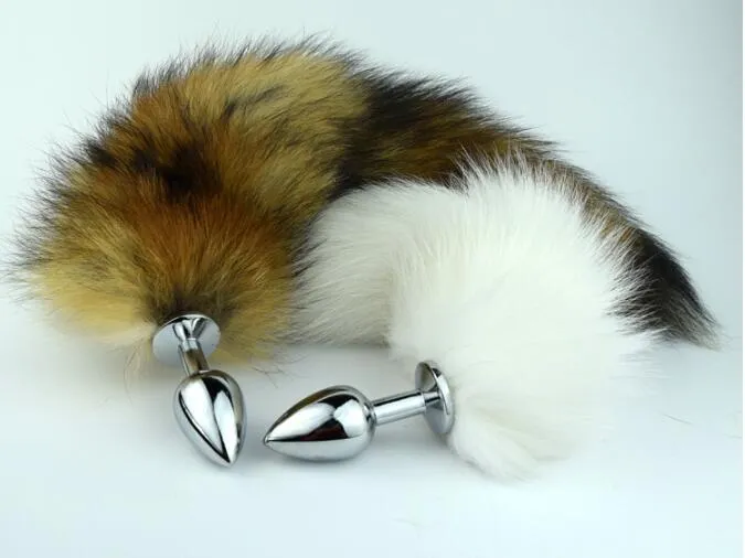 Senaste sexiga rostfritt stål Analplugg med Real Fox Tail Bead Anus Plug Vuxen BDSM Produkt Sex Toy Size S M L3778198