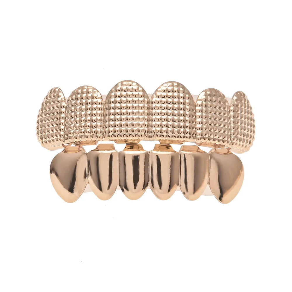 Newest Rosegold Gold Silver Plated HIP HOP Lattice shape Teeth Grillz Top & Bootom Groll Set With silicone Vampire teeth Party Jewelry