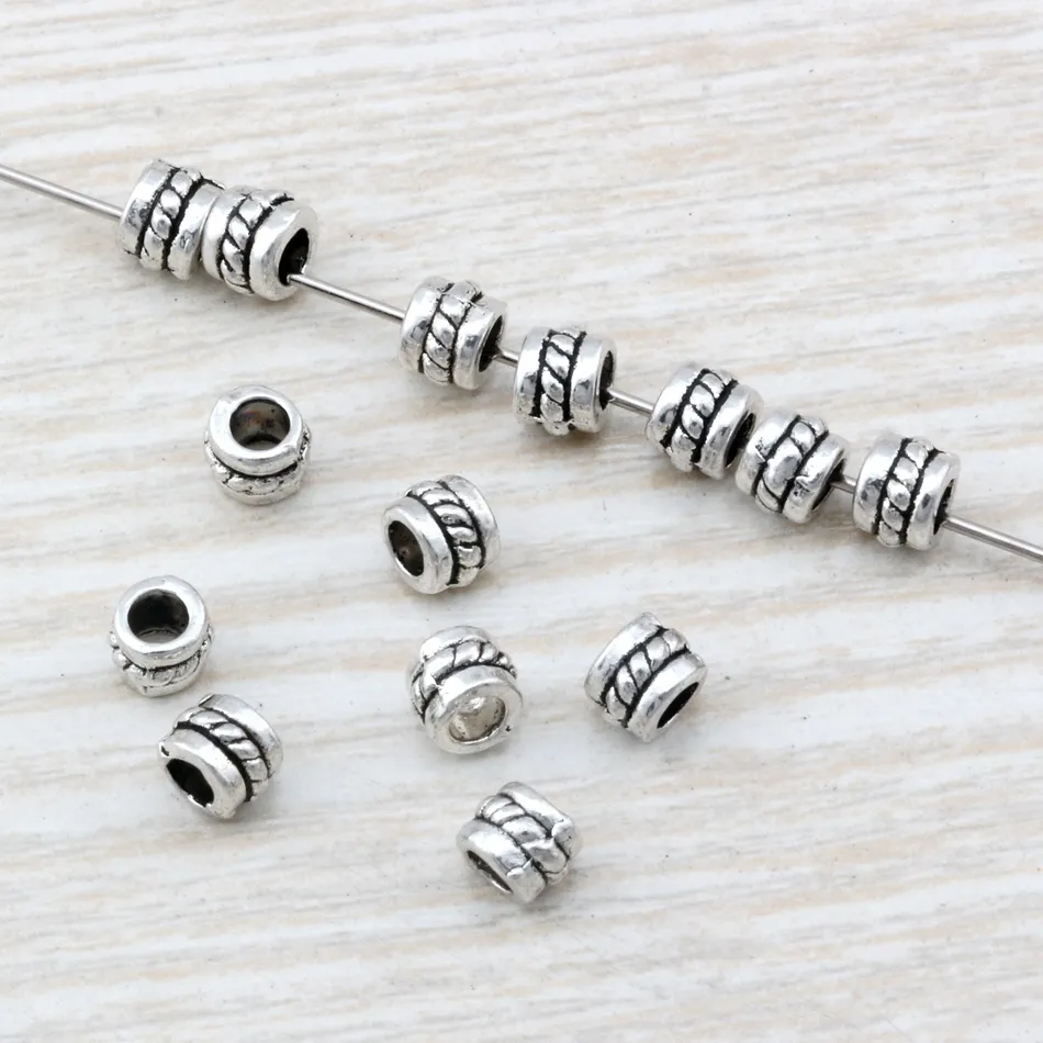 MIC 1000 PZ Lega d'Argento Anticato Punteggiato Barrel Spacer Bead Risultati Creazione di Gioielli 5x4mm