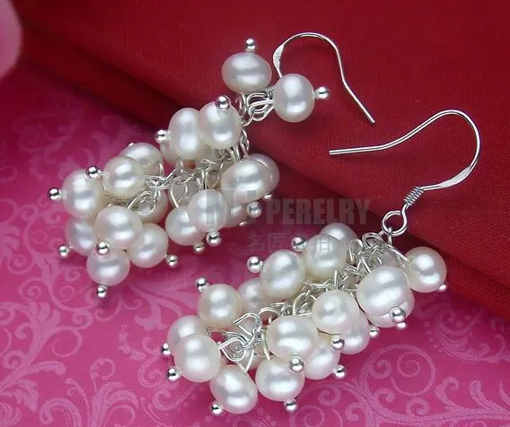 Freshwater pearl earrings female 925 tremella nail eardrop grape