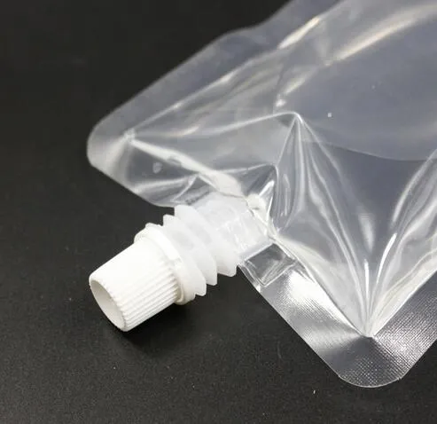 100 stks / partij 250-500ml, stand-up plastic drankje verpakking tas spuiten pouch voor drank vloeibare sap melk koffie