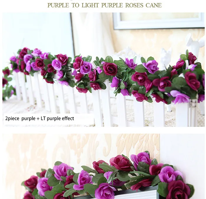 20 SZTUK MOQ Free Shoping 250 CM / 98.5inch Symulacja Sztuczna Ślubna Róża Kwiat Cane Winorośl Dekoracji Wedding and Home Meble