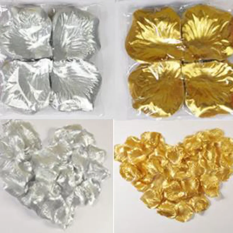 Hot Sell Gold Silver Satin Rose Petals Bröllop Engagerade Blommor Favoriter Dekoration Blommor Kronblad Bröllop Tillbehör