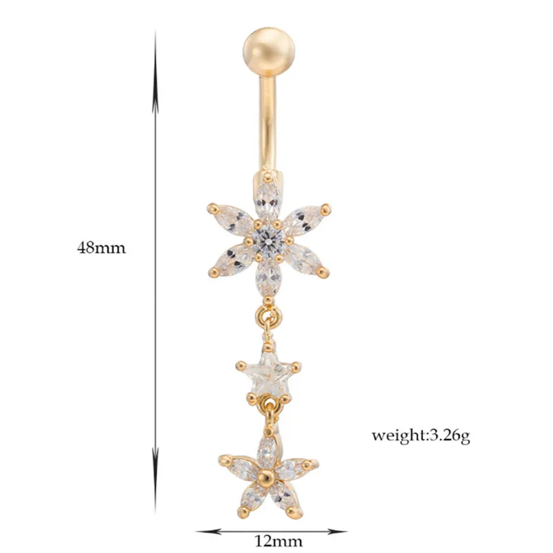 Звездный цветок CZ пирсинг ювелирные изделия женская сексуальное пупок кнопка кольцо длинное свиное пуполо