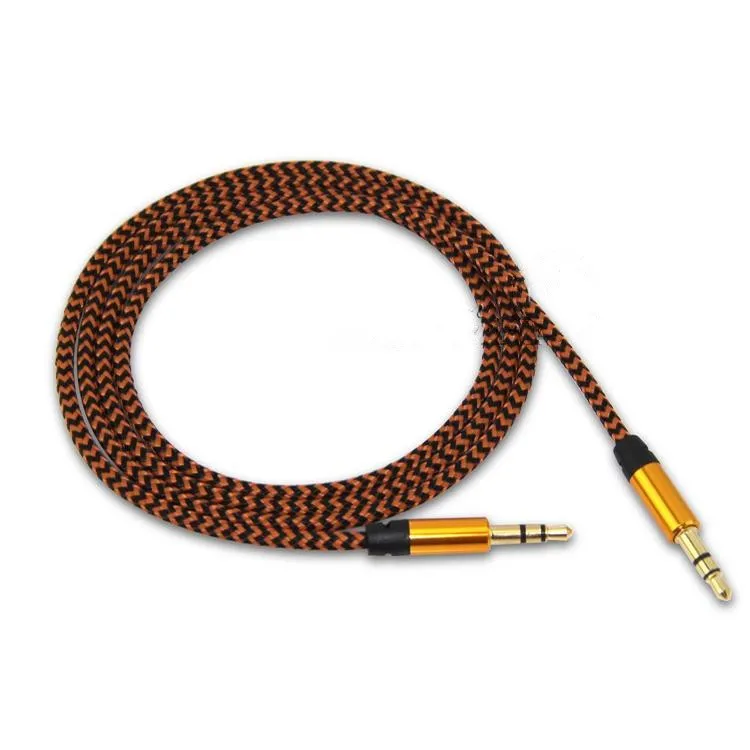 Bil AUDIO AUX EXTENTION CABLE Nylon flätad 3FT 1M Wired Auxiliary Stereo Jack 3.5mm Manlig ledning för mobiltelefon, dator, högtalare