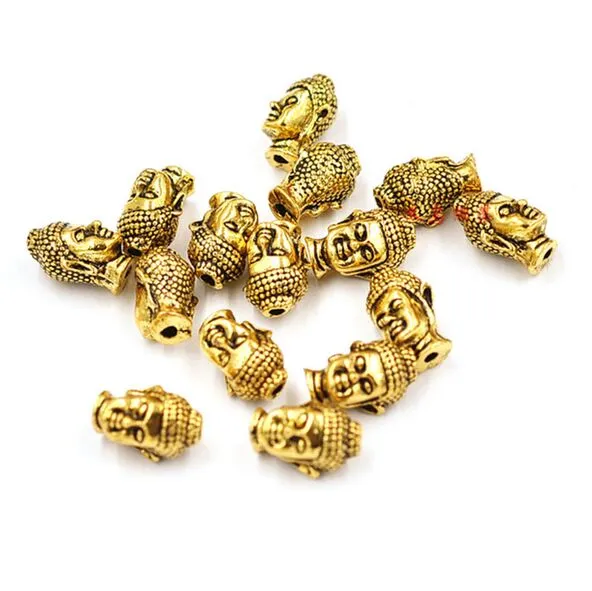 100 sztuk / partia Budda Budda Głowy Spacer Koraliki Antique Gold / Tybetański Silver Round Stop Koraliki do DIY Bransoletka i Biżuteria Dokonywanie 14x10mm
