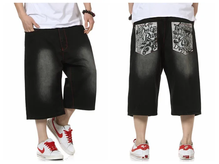Gros-Été Style Hip Hop Baggy Lâche Pantalon Imprimé pour Hommes Denim Jeans Shorts Hommes Shorts Plus La Taille 30-46 FS4941