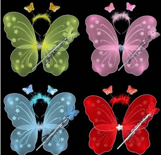 20 st Liten flicka Angel Butterfly Wings Tre-Piece Toy Barnens prestanda Kostym Props Fairy Wand Magic Bar