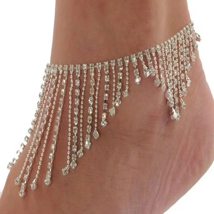 Nowy Bridal Anklet Foot Jewelry Beach Wedding White Crystal Dhinestones Butterfly Anklets dla kobiet Moda Boso Biżuteria Akcesoria