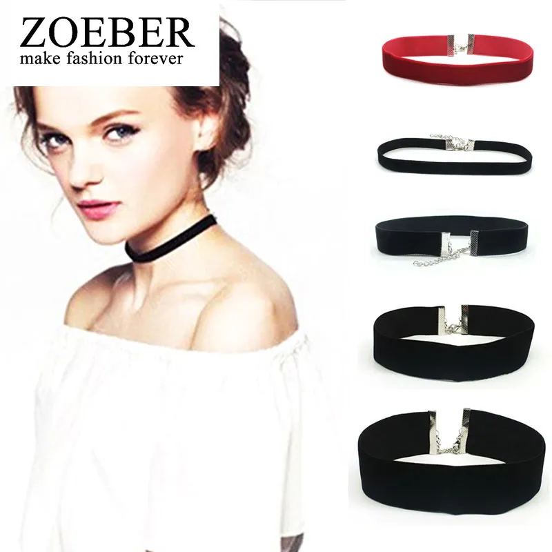 Wholesale- ZORBER trendy Black Velvet Choker Necklace 90's for Women Statement plain Ribbon Gothic round Retro Burlesque rope chain Jewelry