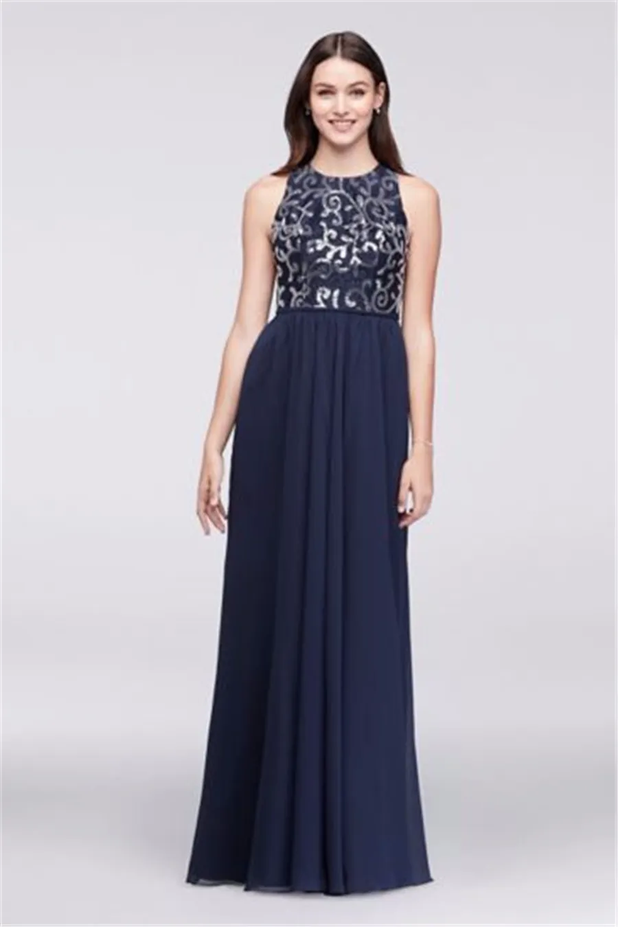 High Neck Sequined Lace and Chiffon Bridesmaid Dresses Floor-Length A-Line  Wedding Party Dress from Dhgate Bridesmaid Dress