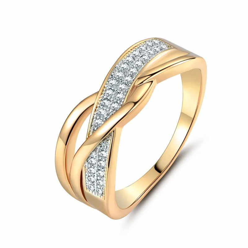 Pierścienie dla kobiet Valentine Present Moda Spirala CZ Crystal Gold-Color Mid Ring Cubic Cyrkonia Obietnica Biżuteria