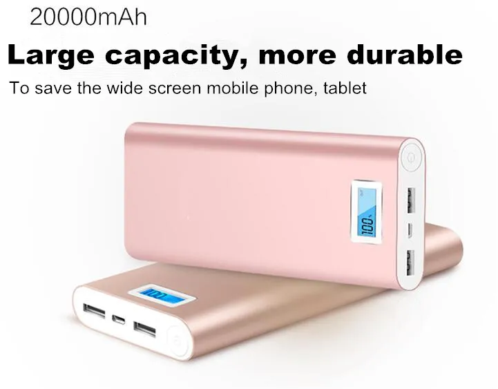 Metalen Slanke Power Bank 20000mAh draagbare mobiele batterij back-up oplader 2 USB-poorten Emergency Charger voor iPhone 7 Samsung HTC Xiaomi Huawei