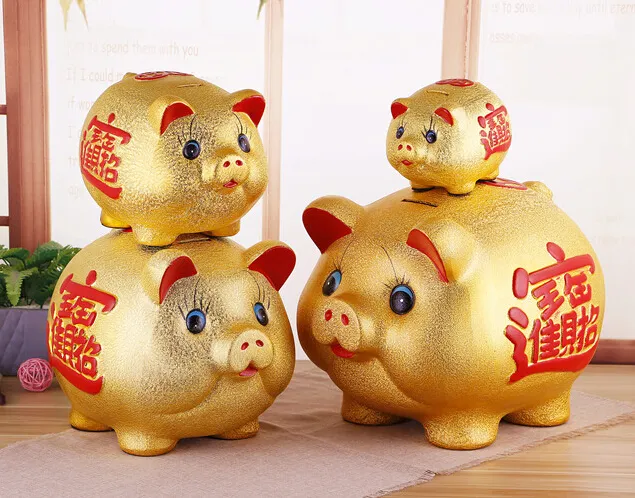 Ceramic gold pig piggy bank deposit box children's coin money jar activity creative gift opening set