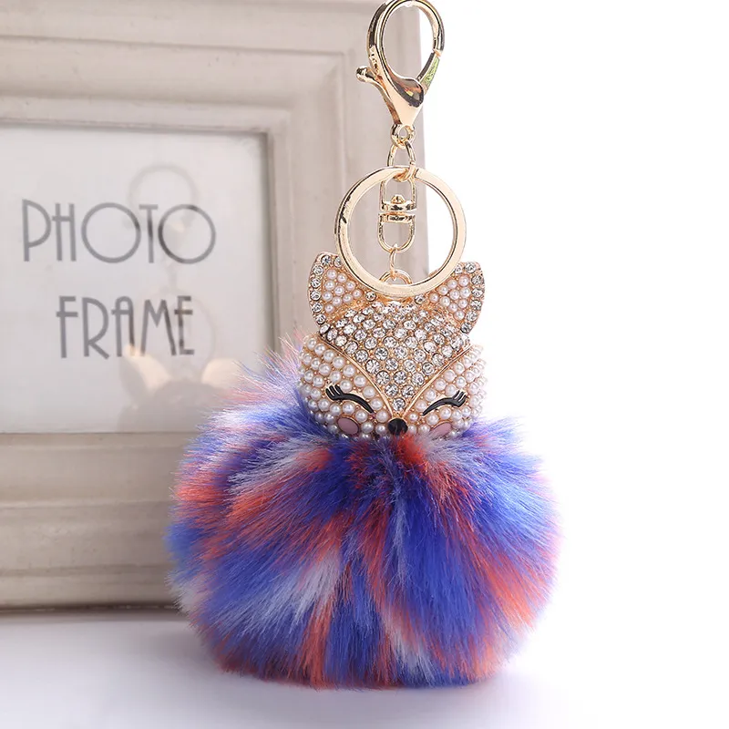 Simpatico animale PomPom Portachiavi gioielli le donne Palla di pelo Portachiavi con strass Portachiavi auto Portachiavi soffici Portachiavi Regalo feste Kimter-B763S A