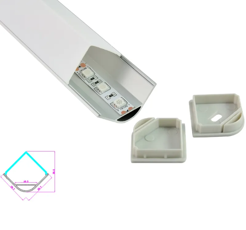 100X1M ensemblescanal en aluminium de bande led d'angle de 45 degrés et profil alu à angle droit pour lampes led de cuisine ou d'armoire