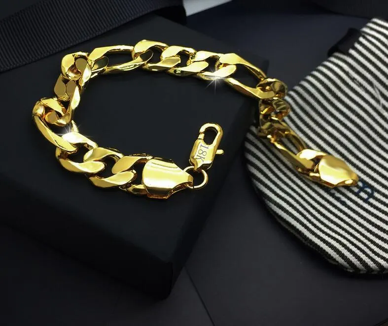 Fashion classic men's and women's plated 18k gold couple bracelet 12mm * 8in Figaro bracelet 