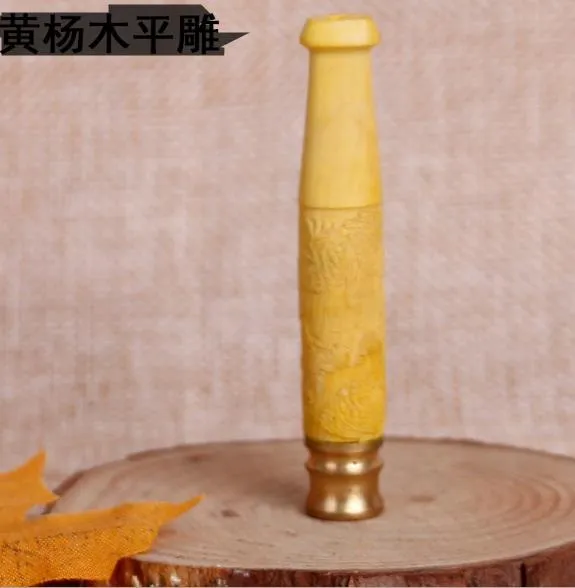 Removable cleaning solid wood rods cigarette holder trumpet carved dragon flat fishing pipe mouth single filter cigarette holder filter