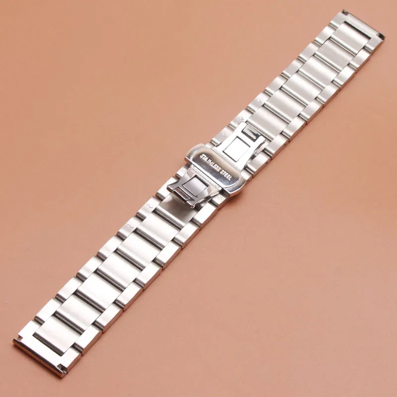 18mm 20mm 21mm 22mm 23mm 24mm Silver polished stainless steel metal Watch band strap Bracelet fashion butterfly buckle clasp watch262V