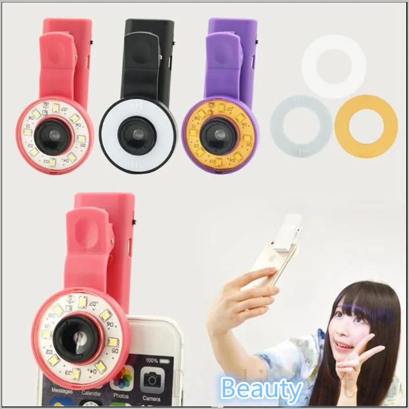 Universal Selfie Filter LED Flash Luz de relleno Clip Cámara Micro-lente Mejora Resaltado Linterna recargable externa para todos los teléfonos inteligentes