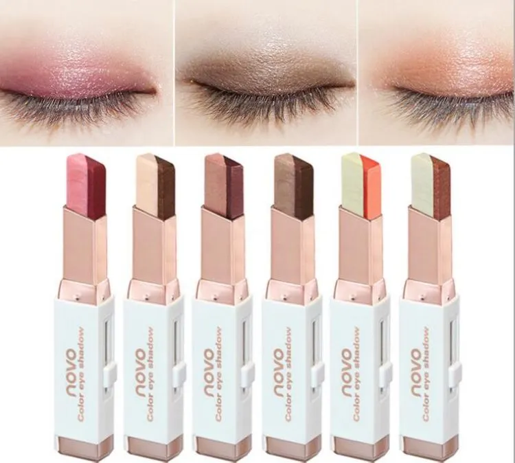 6 sztuk / partia Novo Color Eye Shadow 6 Różne kolory 3.8G Velvet Gradient Kolor Eyeshadow Stick Darmowa Wysyłka