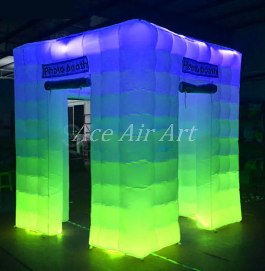 8ft x8ft x8ft 3 Portes Full Wall Glow Gonflable Portable Photo Booth Enclosure Avec Led Lights Offert Made In China