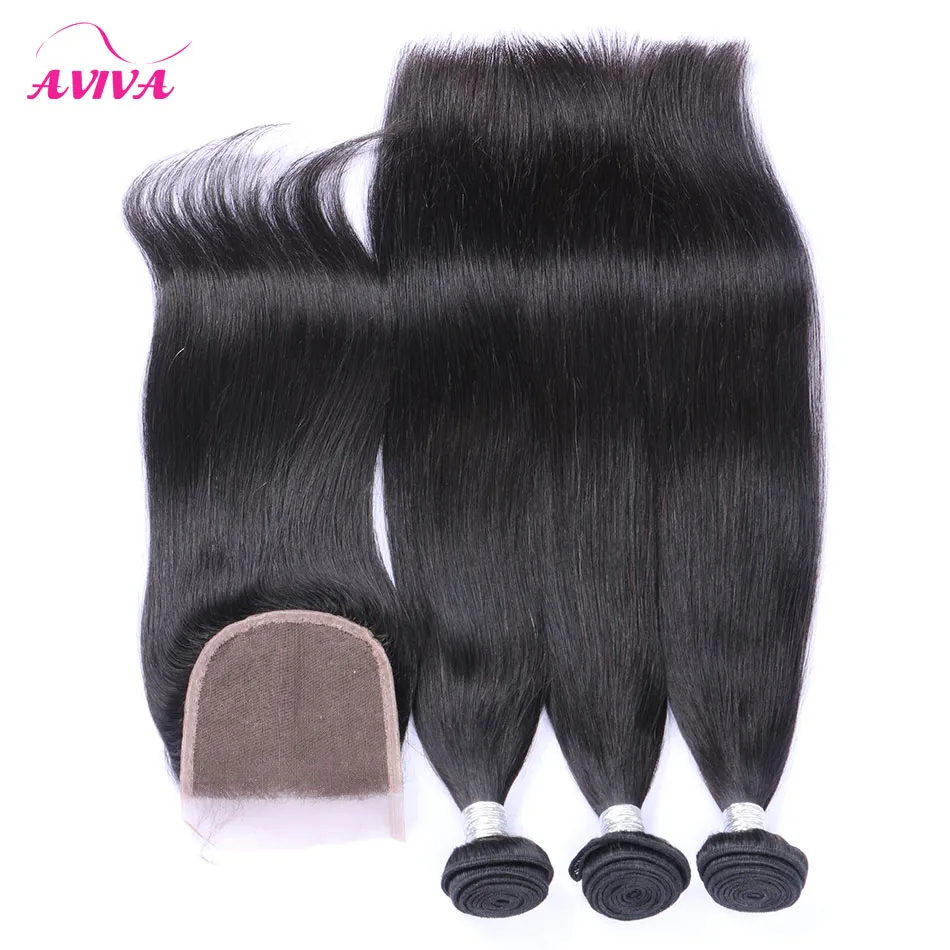 9A Lace Closure With Brazilian Virgin Hair Weave Bundles Unprocessed Peruvian Malaysian Indian Cambodian Straight Remy Human Hair Extensions