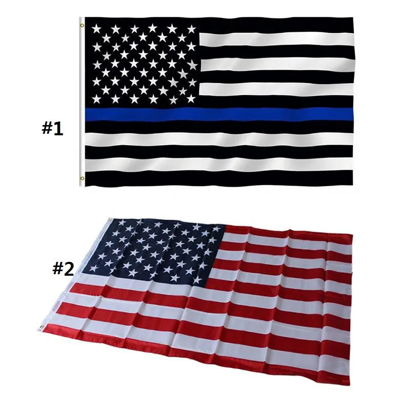 Amerikanska USA US Flags Blue Line 90x150cm 3 med 5 fot tunn röd linje svart vit och blå med mässingsgrommets