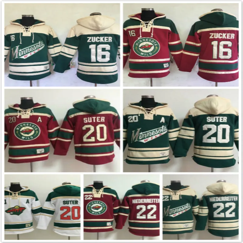 Minnesota Wild sudaderas con capucha 16 Jason Zucker 22 Cal Clutterbuck 20 Ryan Suter hockey sobre hielo sudaderas con capucha en blanco verde rojo blanco