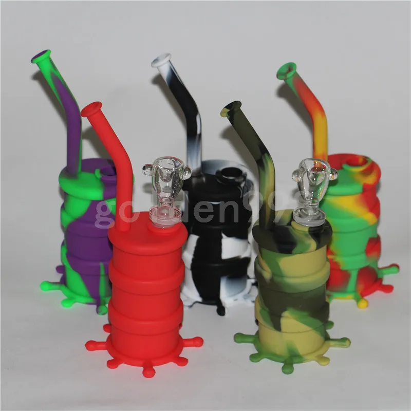 hookahs New Arrival Mini silicone dab rig Glow In Dark Water Pipe glass bongs silicon barrel rigs