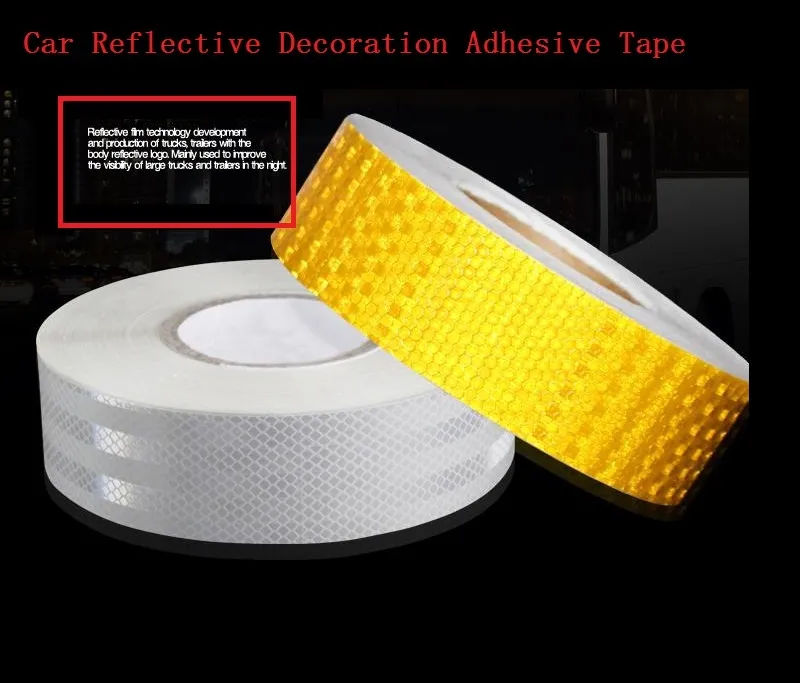 5cm * 45,7m Olika Färg PVC / PET Trafiksignal Night Stripe Reflekterande Tape Säkerhet Varning Klistermärke Bil Reflektion Tape för släpvagn