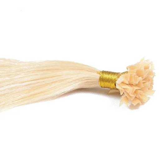 Paznokci Paznokci Brazylijski Dziewiczy Human Hair Extensions 1g / Strand 100s / Pack Blonde Color # 60 Bleach U Shap Stick Tip Wair Extension